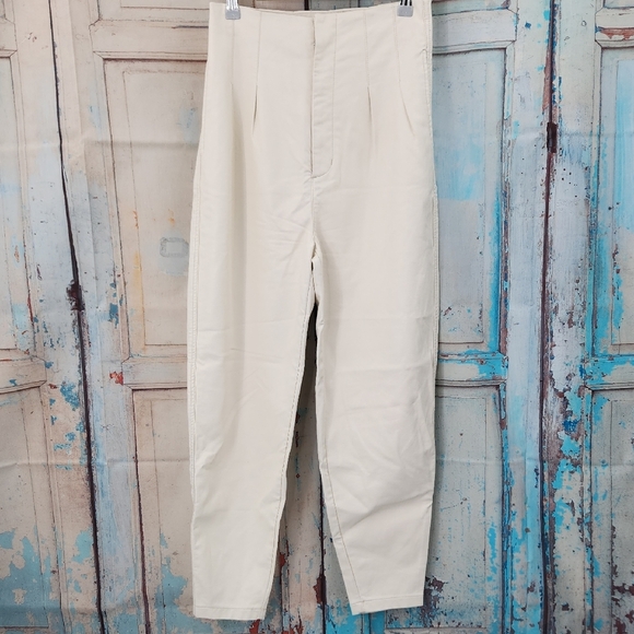 FREE PEOPLE Cecily Pleated Faux Leather Pants Ivory White - Picture 2 of 8